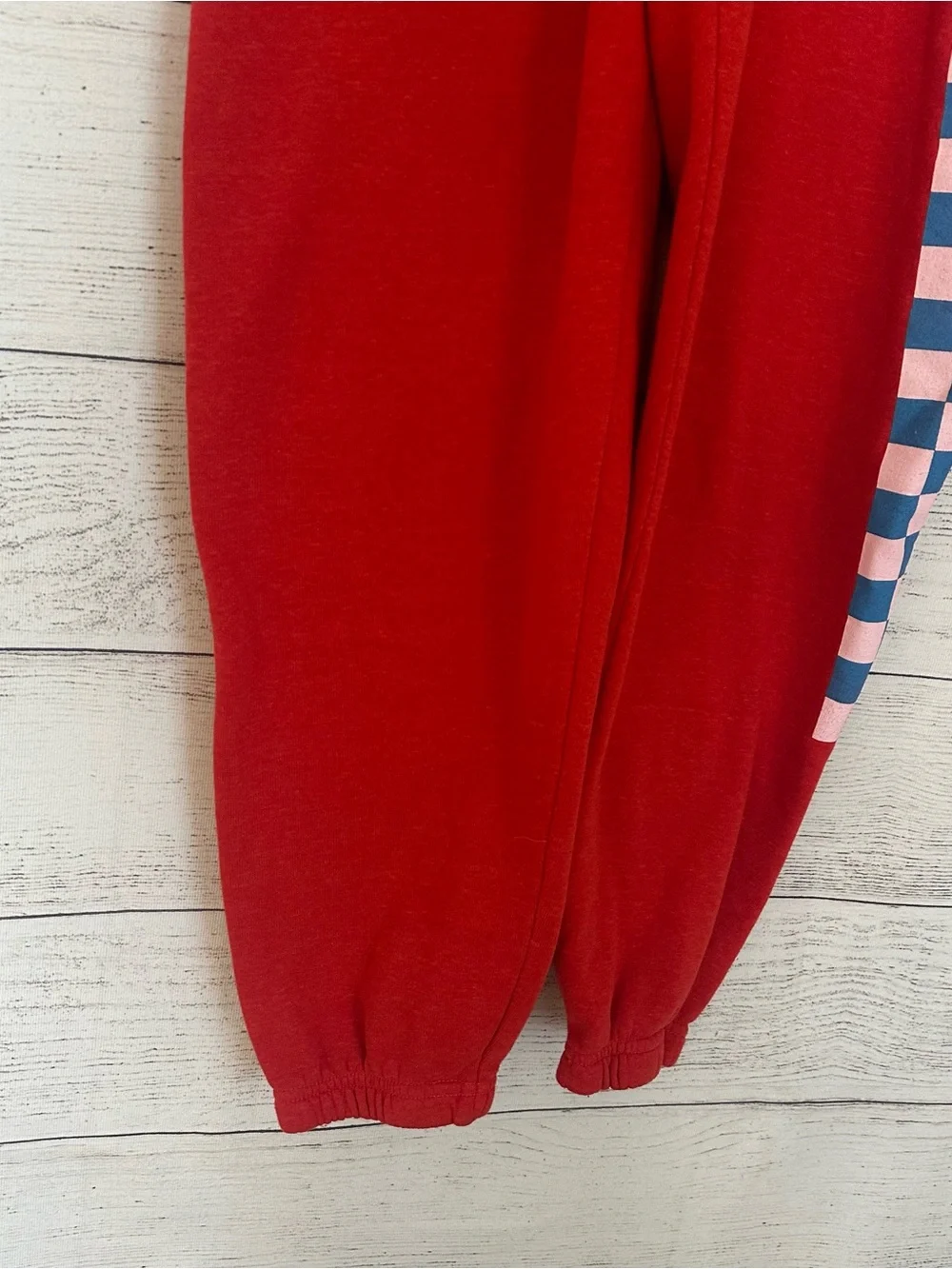 Aviator Nation Check Leg Sweatpants in Red. - Picture 5 of 8